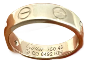 Authentic Classic Cartier "Love Ring" One Diamond Ring 18 Kt White Gold, 46