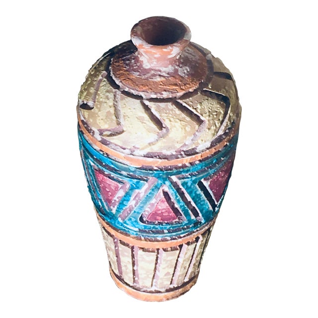 Bitossi Geometric Lava Clay Vase Italian Mid-Century Modern Vintage For Sale