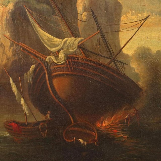 Central European School Artist, Seascape with Wrecks and Figures, Early 20th Century, Oil Painting on Canvas, Framed For Sale - Image 5 of 14