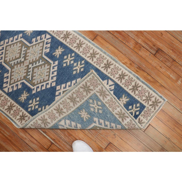 Mid 20th Century Vintage Denim Blue Geometric Turkish Runner - 2'4" x 11'10" For Sale - Image 5 of 9