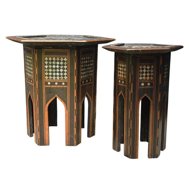 19th Century Moroccan Hexagonal Pedestal Table, 1890s, Set of 2 For Sale - Image 5 of 8