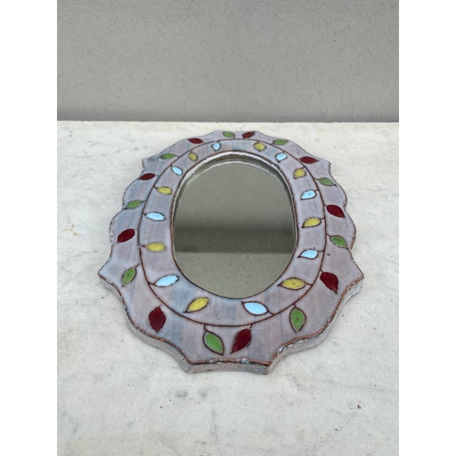 Mid-Century French Ceramic Leaves Oval Mirror. Height / 9.8 inches.