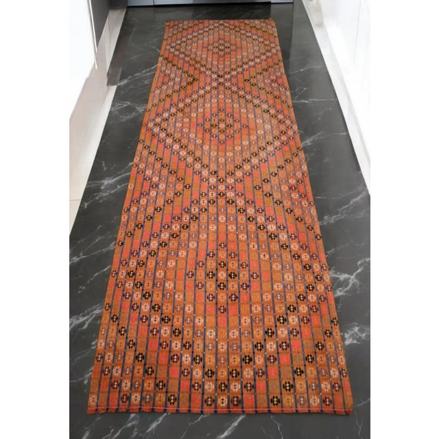 1970s Vintage Turkish Runner Rug Handmade Wool Kilim Rug Hallway Decor Kitchen Decor - 3′7″ × 11′10″ For Sale - Image 5 of 13