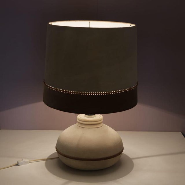 Suede Upholstered Table Lamp, France, 1970s For Sale - Image 5 of 7
