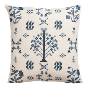 Schumacher Fairview Cross Stitch 20" Pillow In Indigo