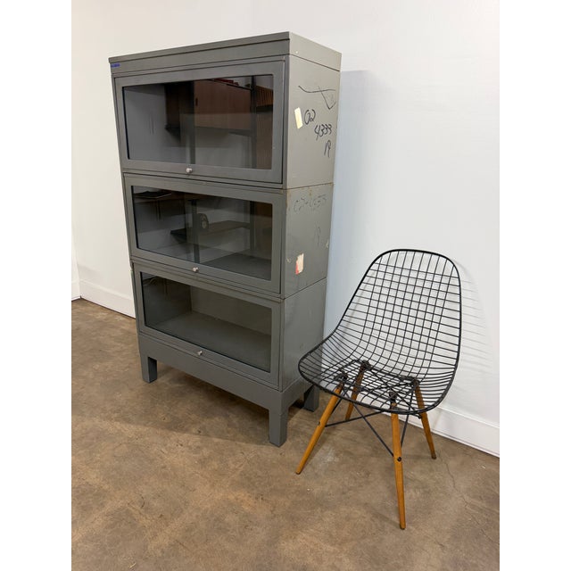 Gray Vintage Industrial Steel Three-Stack Barrister Bookcase, u.s. Government Provenance For Sale - Image 8 of 15