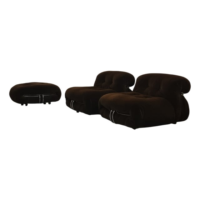 Set of Soriana Chairs and Pouf by Tobia & Afra Scarpa for Cassina, 1969, Set of 3 For Sale
