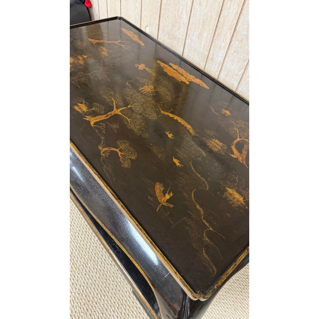 Rose Tarlow 1990s Two-Tier Black Lacquer Chinoiserie Coffee Table - Style of Rose Tarlow For Sale - Image 4 of 10