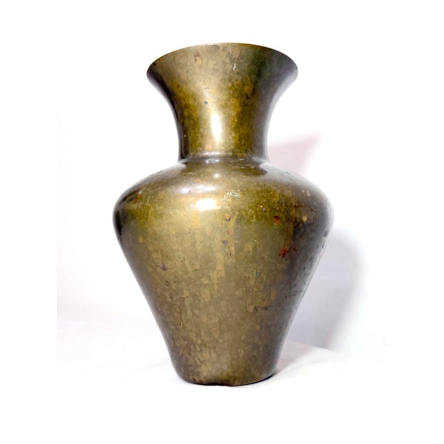 Brass Very Heavy Antique Handmade Arts and Crafts Forged Thick Brass Vase Urn For Sale - Image 8 of 9