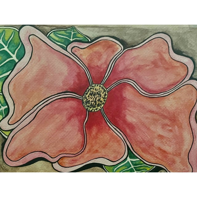 Mid-Century Modern 70s Watercolor Painting Floral Art For Sale - Image 3 of 10