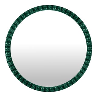 Varsha Round Oversized Beaded Mirror in Glossy Hunter Green For Sale