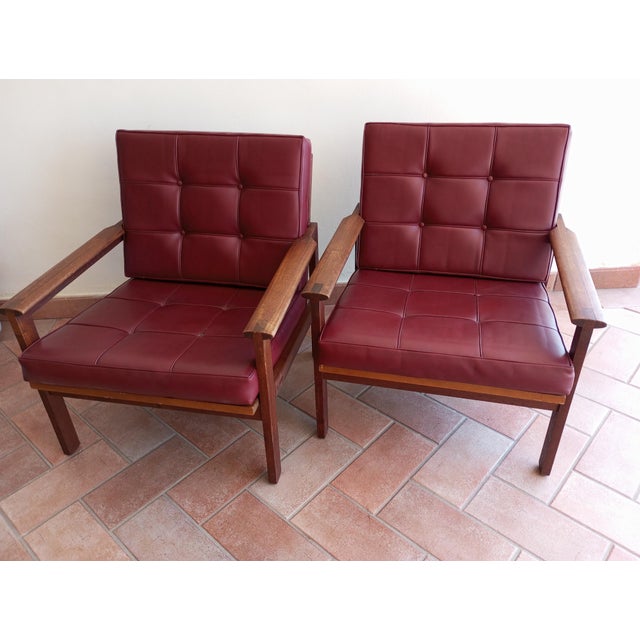 Teak and Leather Lounge Chairs by Illum Wilkelsø for Niels Eilersen, Denmark, 1960s, Set of 2 For Sale - Image 14 of 16