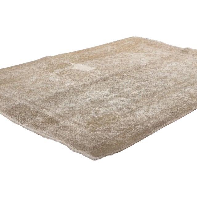 78571 Distressed Vintage Persian Kashan Rug, 03'03 x 04'05. Earth-toned elegance meets modern luxe in this distressed...