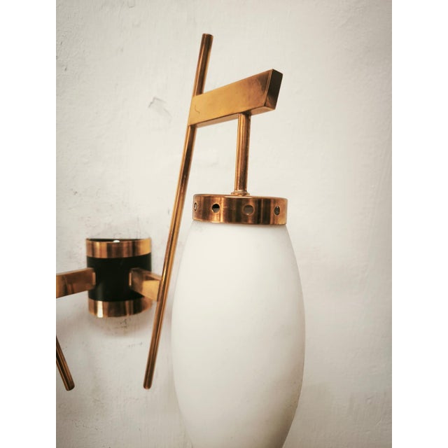 Brass Wall Lamp with Double Opal Glass Light, 1960s For Sale - Image 12 of 14