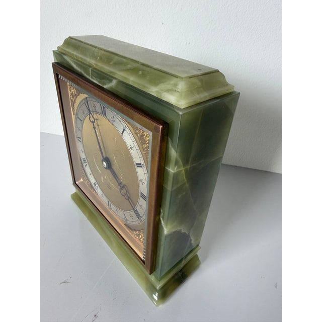 Green Vintage Elliott London Green Onyx 8-Day Mechanical Mantel Clock – Made in England For Sale - Image 8 of 12
