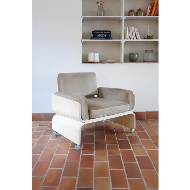 Space Age Bentwood and Velvet Lounge Chair on Castors, 1970s For Sale - Image 16 of 16