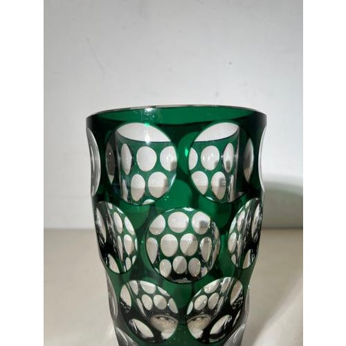 Cut Crystal Vase in Emerald Green Overlay from Val Saint Lambert For Sale - Image 4 of 5