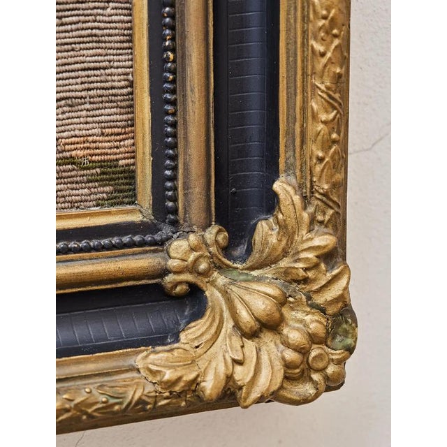 Textile Hand-Woven Tapestry with Romantic Scene in Gilded Frame For Sale - Image 7 of 10