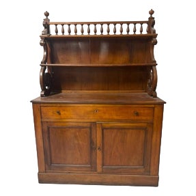 Antique Wooden Sideboard with Shelf and Turned Balustrade For Sale