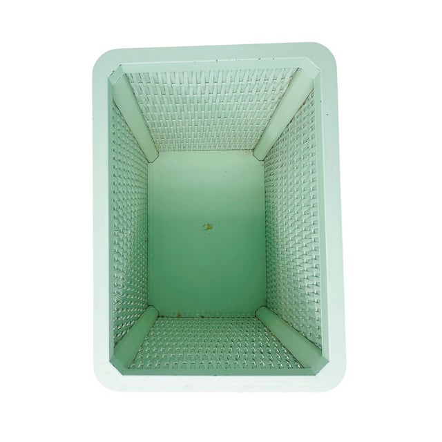 Mid-Century Sage Green Wicker Wastebasket With Triple Braided Trim For Sale - Image 9 of 11