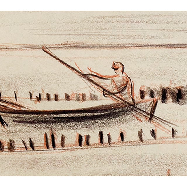 This beautiful drawing in charcoal and sepia conte crayon is a beautiful Mid-Century Modern example of simplicity and...