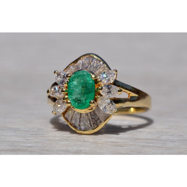 The Sunset Ridge: Natural Emerald and Diamond Cocktail Ring For Sale - Image 4 of 10