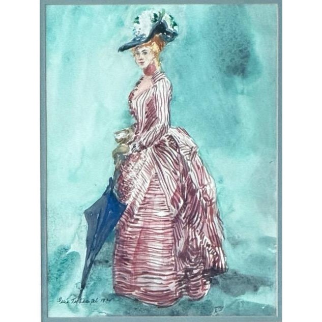 Vintage 1979 Watercolor Illustration of Victorian Woman Signed Mia Tschampel Elevate your home decor with this exquisite...
