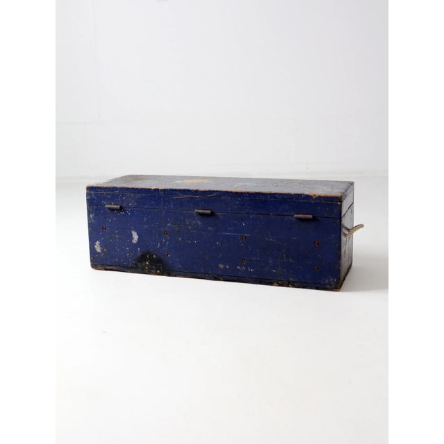 Mid 20th Century Vintage Blue Wooden Toolbox For Sale - Image 5 of 6