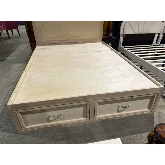 Contemporary Natural Wood Queen Size Bed Frame With Six Drawers For Sale - Image 3 of 5
