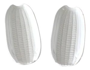 Mid 20th Century Vintage Americana White Stoneware Corn on the Cob Dishes - a Pair