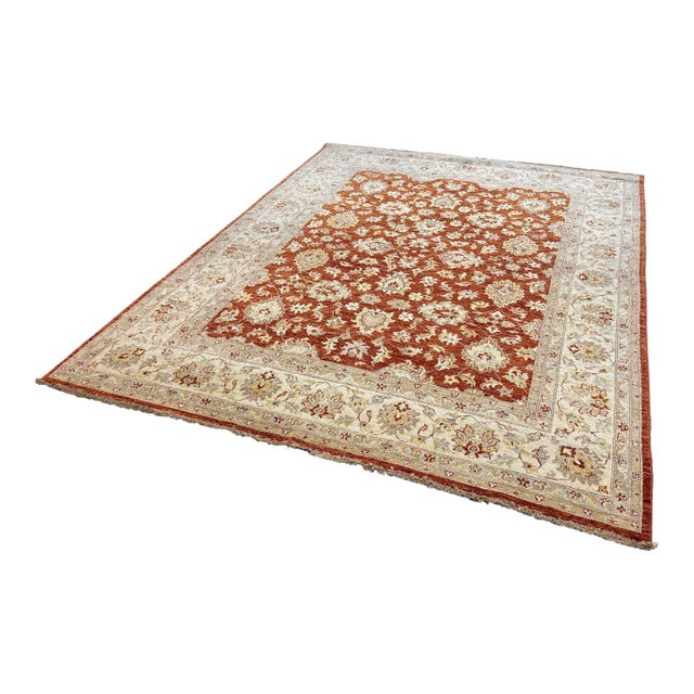7ft 11in × 9ft 11 in Pak-Veg Hand-Knotted Floral Wool Area Rug For Sale