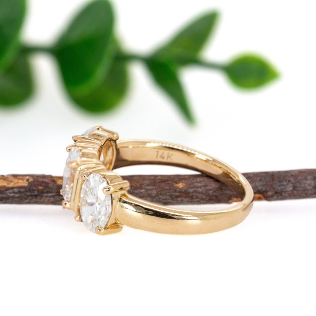 2020s Three Lab-Created Diamond Ring in Solid 14k Yellow Gold | Oval Shape 7x5mm, Size 6.75 For Sale - Image 5 of 7