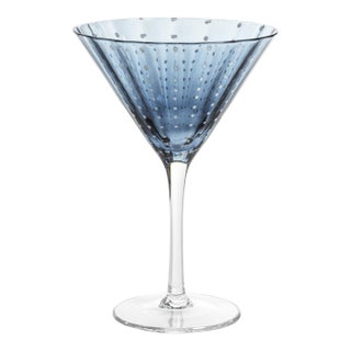 Portofino White Dot Martini Glass- Navy Blue, Set of 4 For Sale