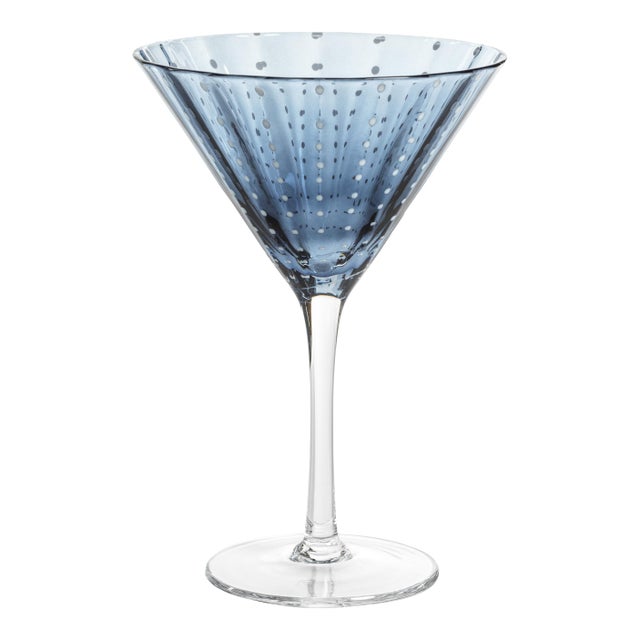 Portofino White Dot Martini Glass- Navy Blue, Set of 4 For Sale