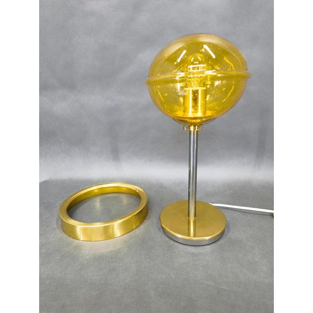 Metal Vintage Space Age Table Lamp in Brass and Glass by Kamenický Šenov, 1970s For Sale - Image 7 of 13