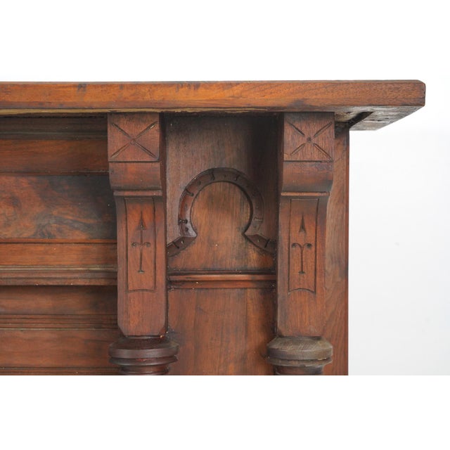 Brown Antique Eastlake Burl Veneer Paneled Wood Fireplace Mantel For Sale - Image 8 of 14