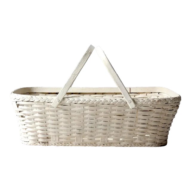 Antique White Wicker Basket | Chairish