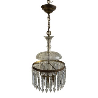 Vintage 1940s Crystal Hanging Hall Fixture For Sale