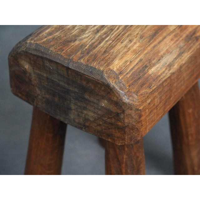 Wood Robust Primitive Wood Stool, Europe, 1970s For Sale - Image 7 of 9