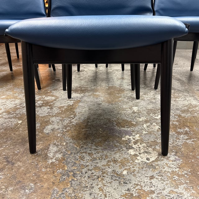 Blue Carl Hansen & Søn Embrace Collection Blue Leather Dining Chairs, Set of Eight For Sale - Image 8 of 12