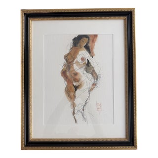 Vintage Framed Watercolor and Charcoal Nude Figure Study by Jack Laycox For Sale