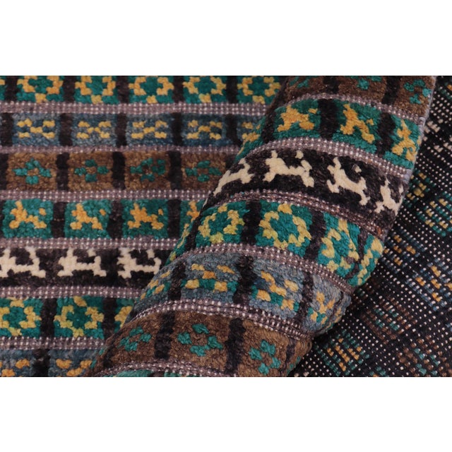 Textile Boho Chic Blue/Beige High Low Wool Rug - 8'10'' X 12'5'' For Sale - Image 7 of 9