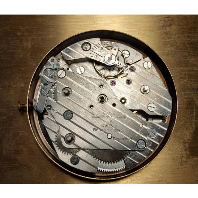 Metal Mid 20th Century Mid-Century Modern Luxor Mechanical Alarm Clock Watch, Made in Swiss For Sale - Image 7 of 10