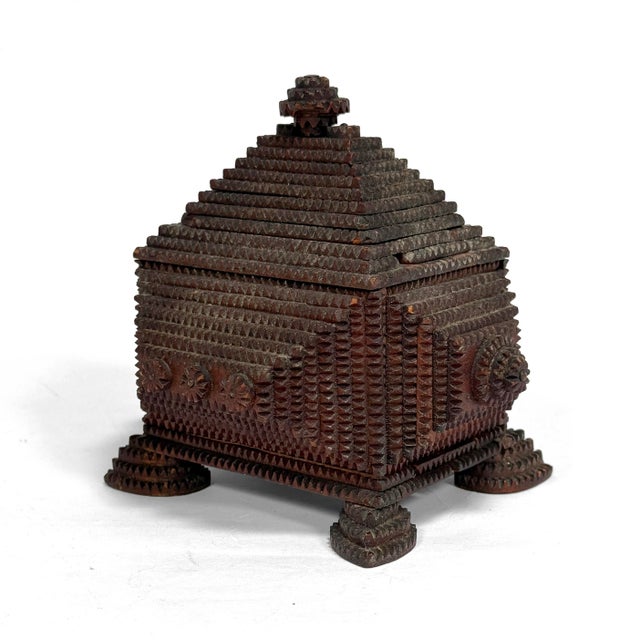 Wood Antique Tramp Art Bank Box For Sale - Image 7 of 11