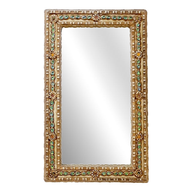 Italian Mirror in Stucco and Colored Stones For Sale