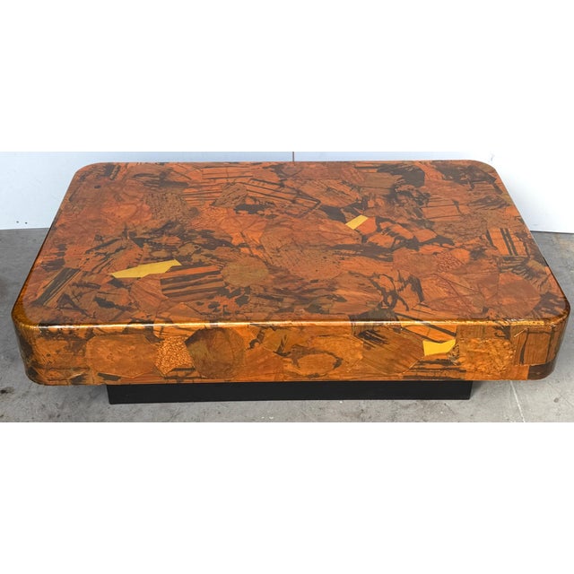 1970s Organic Modern Copper & Brass Inlaid Coffee Table on Ebonized Base For Sale - Image 9 of 13