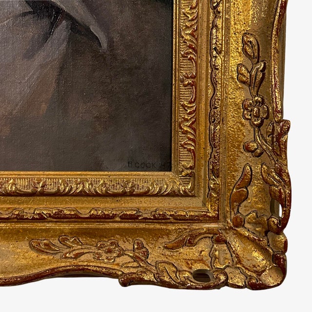 Vintage Modernist Portrait of Man in Carved Gilt Frame, Signed (1947, Oil on Canvas) For Sale In Philadelphia - Image 6 of 8