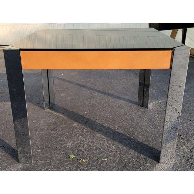 Chrome and Leather Smoked Glass Top Game Table Attributed to Guido Faleschini for Mariani, Italy, 1970s For Sale - Image 10 of 10