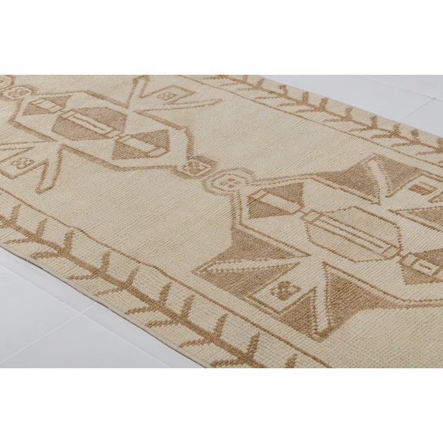 Off White Oushak Vintage Hallway Runner Rug For Sale - Image 4 of 10