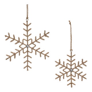 Jute Wrapped Metal Snowflake Oranment (Set of 12) For Sale